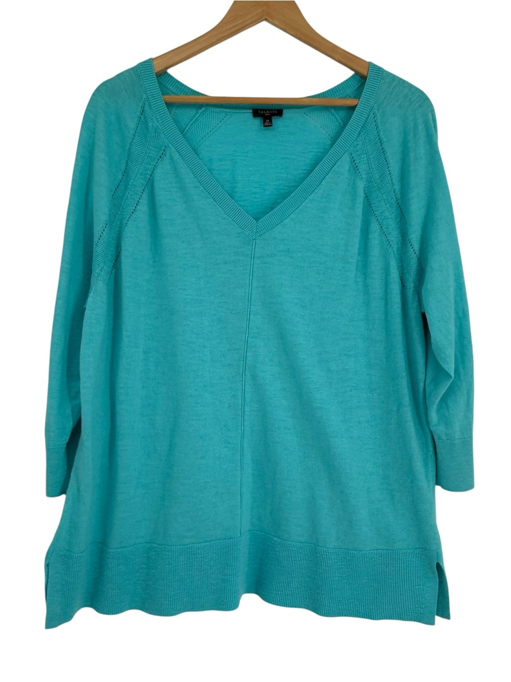 Talbots Size 2X Lightweight Summer Sweater Cotton Pullover Aqua V-neck Tunic
